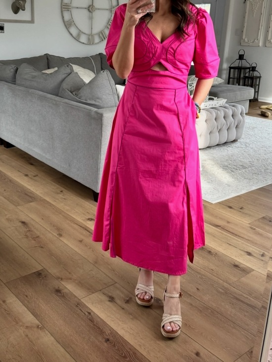Dresses & Skirts - Beautiful Pink Dress with Peak-a-boo & Piping Details and pockets.😎